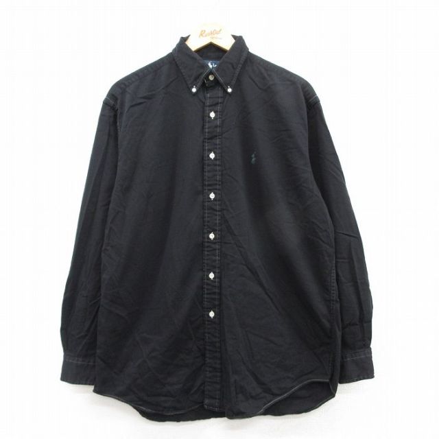 XL★古着 ラルフローレン Ralph Lauren 長袖 ブランド シャツ メンズ 90年代 90s BLAIRE コットン ボタンダウン 黒 ブラック 25may20 中古 トップス