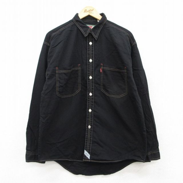 XL★古着 リーバイス Levis 長袖 ブランド シャツ メンズ 00年代 00s コットン 黒 ブラック 25may20 中古 トップス