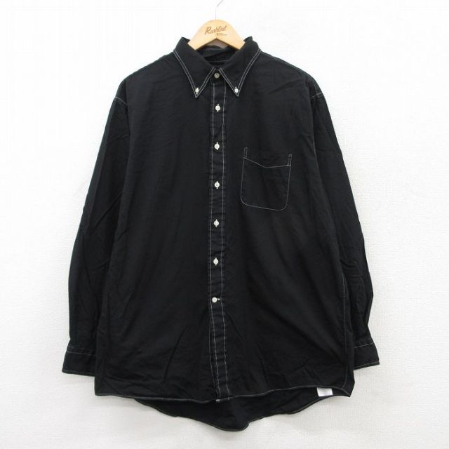 XL★古着 ランズエンド 長袖 ブランド シャツ メンズ 00年代 00s 大きいサイズ ロング丈 コットン ボタンダウン 黒 ブラック 25may20 中古 トップス