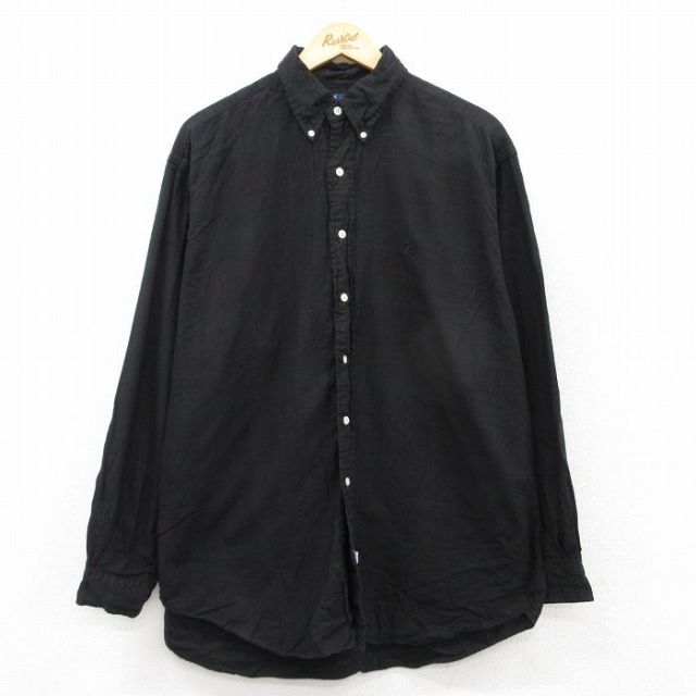 XL★古着 ラルフローレン Ralph Lauren 長袖 ブランド シャツ メンズ 90年代 90s ワンポイントロゴ 大きいサイズ コットン ボタンダウン 黒 ブラック 25may20 中古 トップス