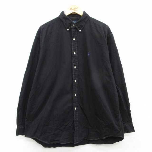 XL★古着 ラルフローレン Ralph Lauren 長袖 ブランド シャツ メンズ 90年代 90s ワンポイントロゴ BLAIRE 大きいサイズ コットン ボタンダウン 黒 ブラック 【spe】 25may20 中古 トップス