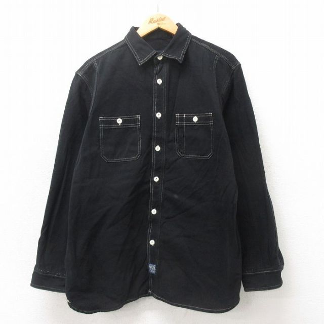 L★古着 ノーティカ NAUTICA 長袖 ブランド シャツ メンズ コットン 黒 ブラック 25may20 中古 トップス