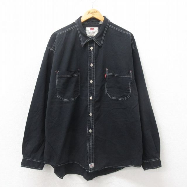 XL★古着 リーバイス Levis 長袖 ブランド シャツ メンズ 00年代 00s 大きいサイズ コットン 黒 ブラック デニム 25may21 中古 トップス