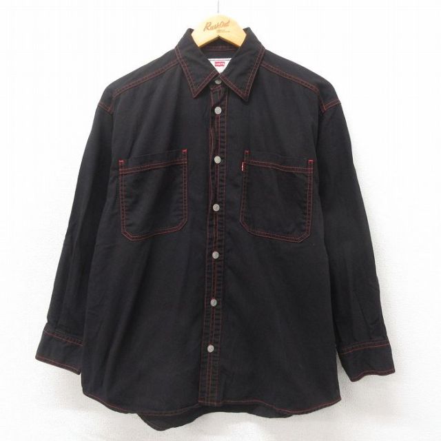 L★古着 リーバイス Levis 長袖 ブランド シャツ メンズ 00年代 00s コットン 黒 ブラック デニム 25may21 中古 トップス