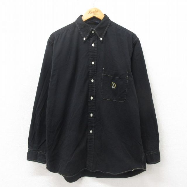 【20%OFF】XL★古着 ノーティカ NAUTICA 長袖 ブランド シャツ メンズ 90年代 90s ワンポイントロゴ コットン ボタンダウン 黒 ブラック 25may21 中古 トップス
