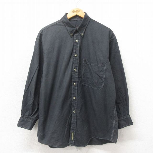 XL★古着 ティンバーランド 長袖 ブランド シャツ メンズ 00年代 00s ワンポイントロゴ コットン ボタンダウン 黒 ブラック 25may21 中古 トップス