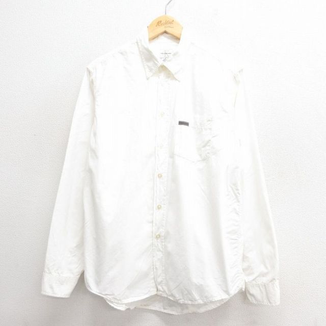 L★古着 カルバンクライン Calvin Klein 長袖 ブランド シャツ メンズ コットン ボタンダウン 白 ホワイト 25may26 中古 トップス