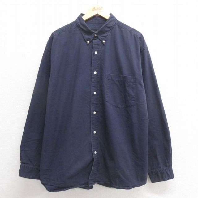 【50%OFF】XL★古着 エディーバウアー 長袖 ブランド シャツ メンズ 00年代 00s 大きいサイズ コットン ボタンダウン 濃紺 ネイビー 25may27 中古 トップス