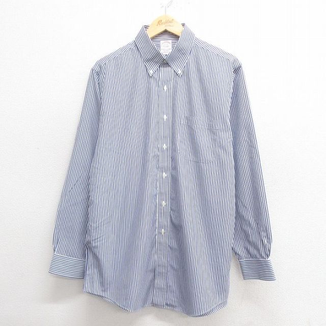 XL★古着 ブルックスブラザーズ BROOKS BROTHERS 長袖 ブランド シャツ メンズ コットン ボタンダウン 紺他 ネイビー ストライプ 25may27 中古 トップス