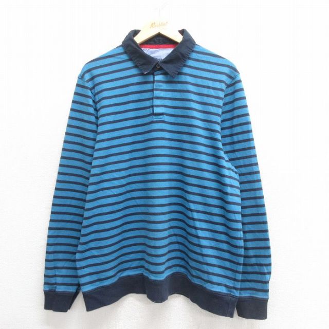 【50%OFF】XL★古着 エルエルビーン LLBEAN 長袖 ブランド ラガー シャツ メンズ コットン 青 ブルー ボーダー 25may27 中古 トップス