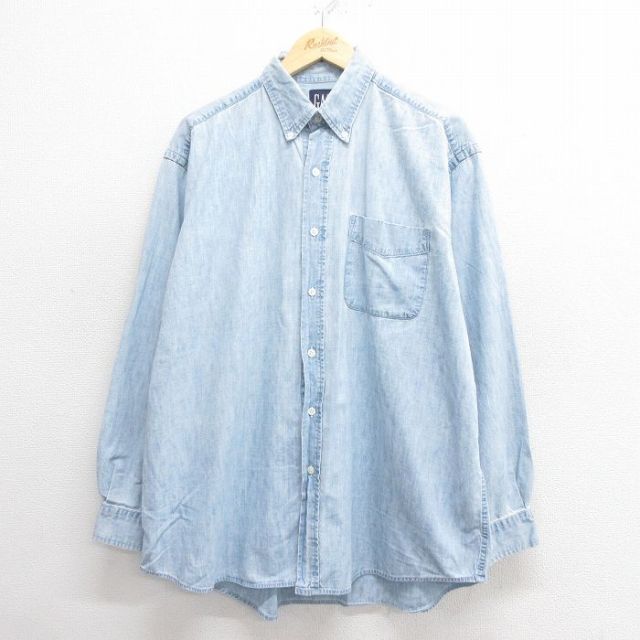 XL★古着 ギャップ GAP 長袖 ブランド シャツ メンズ 90年代 90s 大きいサイズ コットン ボタンダウン 薄紺 ネイビー デニム 25may27 中古 トップス