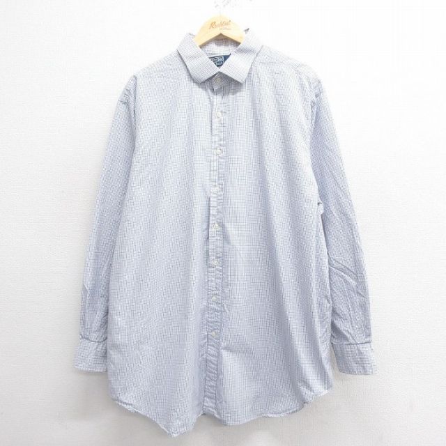 【50%OFF】XL★古着 ラルフローレン Ralph Lauren 長袖 ブランド シャツ メンズ 90年代 90s 大きいサイズ コットン 白他 ホワイト チェック 25may27 中古 トップス