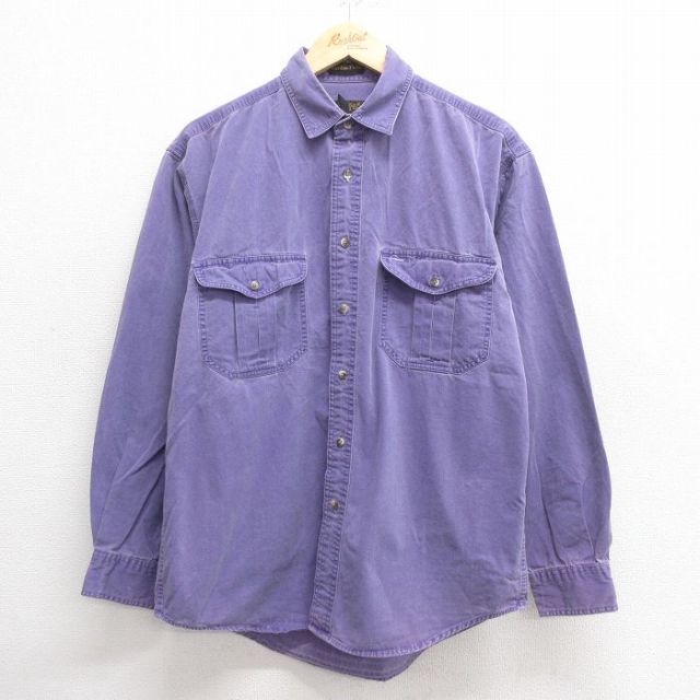 L★古着 エディーバウアー 長袖 ブランド シャツ メンズ 90年代 90s コットン 紫 パープル 25may27 中古 トップス