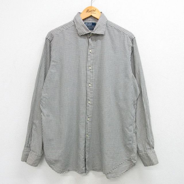XL★古着 ラルフローレン Ralph Lauren 長袖 ブランド シャツ メンズ 90年代 90s ESTATE SPORT コットン 白他 ホワイト チェック 25may29 中古 トップス