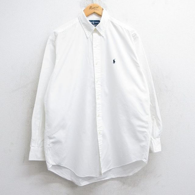 XL★古着 ラルフローレン Ralph Lauren 長袖 ブランド シャツ メンズ 90年代 90s ワンポイントロゴ BLAKE ボタンダウン 白 ホワイト 25jun02 中古 トップス