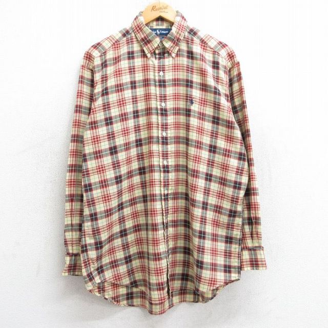 ラルフローレン 90s 長袖シャツ ワンポイントロゴ イエロー XL | 古着
