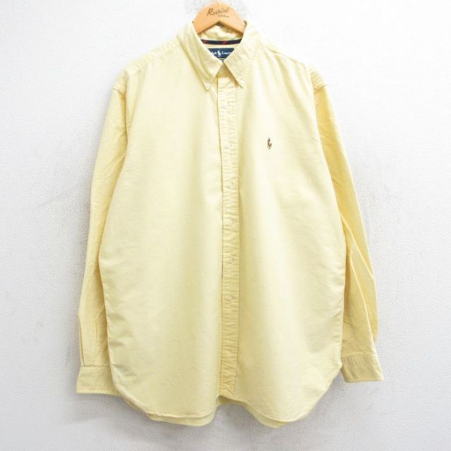 XL★古着 ラルフローレン Ralph Lauren 長袖 ブランド シャツ メンズ 90年代 90s ワンポイントロゴ オックスフォード 大きいサイズ コットン ボタンダウン 黄 イエロー 25jun02 中古 トップス