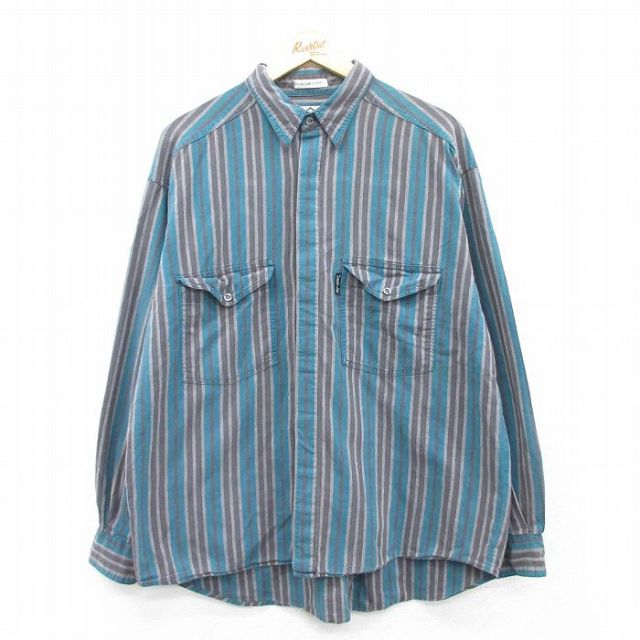 XL★古着リーバイス Levis 長袖 ブランド シャツ メンズ 90年代 90s コットン グレー他 ストライプ 25jun03 中古 トップス