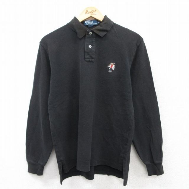 【20%OFF】S★古着 ラルフローレン Ralph Lauren 長袖 ブランド ポロ シャツ メンズ 90年代 90s ポロベア 鹿の子 コットン 黒 ブラック 25jun03 中古 トップス