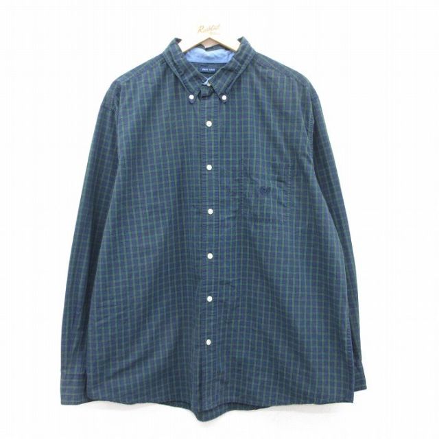 XL★古着 チャップス 長袖 ブランド シャツ メンズ ワンポイントロゴ 大きいサイズ ボタンダウン 緑他 グリーン チェック 25jun03 中古 トップス