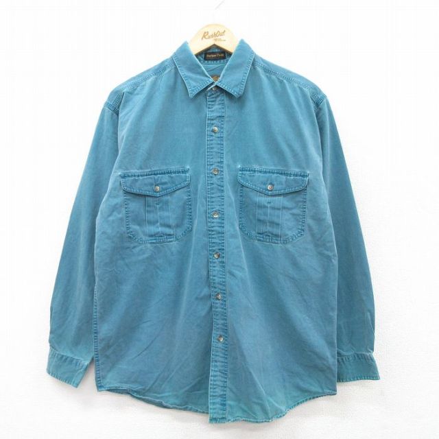 【50%OFF】L★古着 エディーバウアー 長袖 ブランド シャツ メンズ 90年代 90s コットン 緑系 グリーン 25jun03 中古 トップス