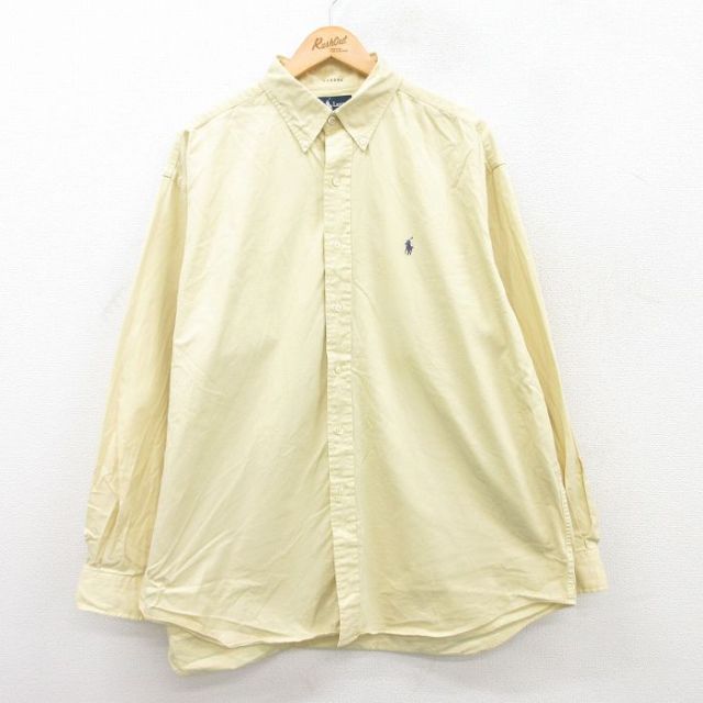 【20%OFF】XL★古着 ラルフローレン Ralph Lauren 長袖 ブランド シャツ メンズ 90年代 90s ワンポイントロゴ BLAIRE 大きいサイズ コットン ボタンダウン 黄 イエロー 25jun03 中古 トップス