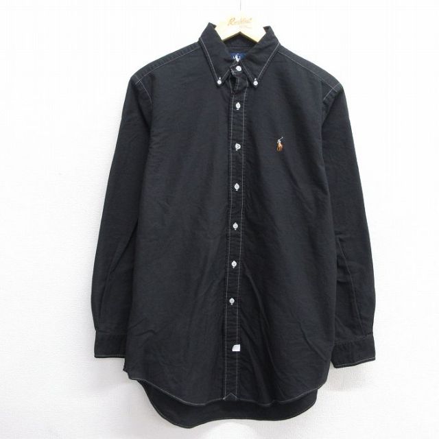 L★古着 ラルフローレン Ralph Lauren 長袖 ブランド シャツ メンズ 90年代 90s ワンポイントロゴ コットン ボタンダウン 黒 ブラック 25jun11 中古 トップス