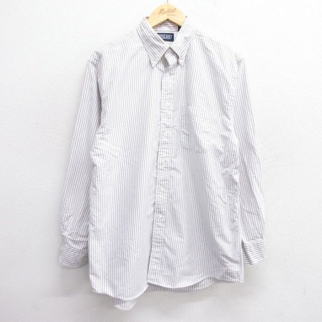 【20%OFF】L★古着 ランズエンド 長袖 ブランド シャツ メンズ 90年代 90s コットン ボタンダウン 白他 ホワイト ストライプ 25jun11 中古 トップス