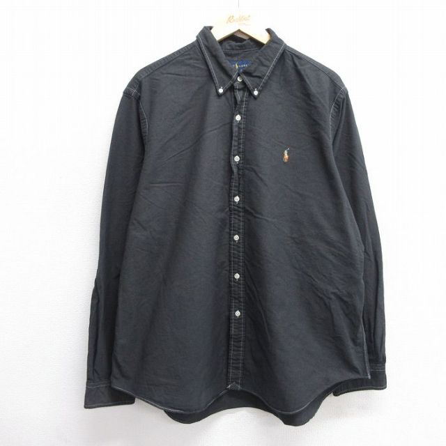 【50%OFF】XL★古着 ラルフローレン Ralph Lauren 長袖 ブランド シャツ メンズ ワンポイントロゴ 大きいサイズ コットン ボタンダウン 黒 ブラック 25jun11 中古 トップス