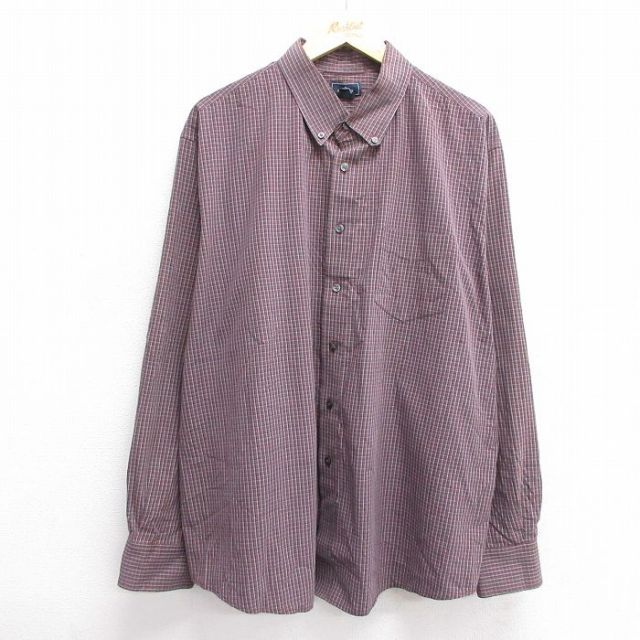 XL★古着 ドッカーズ 長袖 ブランド シャツ メンズ 大きいサイズ ボタンダウン 赤他 レッド チェック 25jun11 中古 トップス