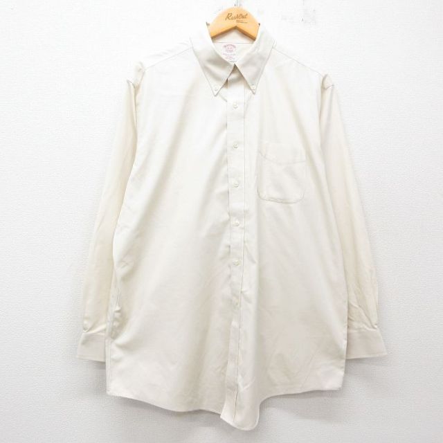 【20%OFF】XL★古着 ブルックスブラザーズ BROOKS BROTHERS 長袖 ブランド シャツ メンズ 大きいサイズ ロング丈 コットン ボタンダウン 生成り 25jun11 中古 トップス