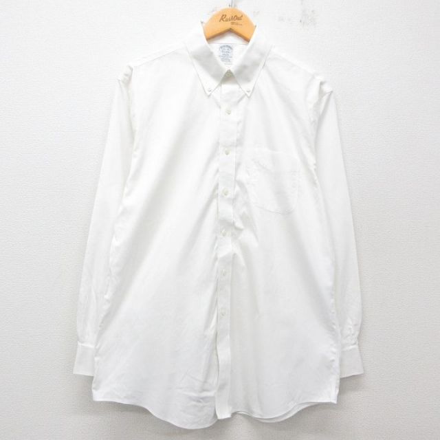 XL★古着 ブルックスブラザーズ BROOKS BROTHERS 長袖 ブランド シャツ メンズ ロング丈 コットン ボタンダウン 白 ホワイト 25jun11 中古 トップス