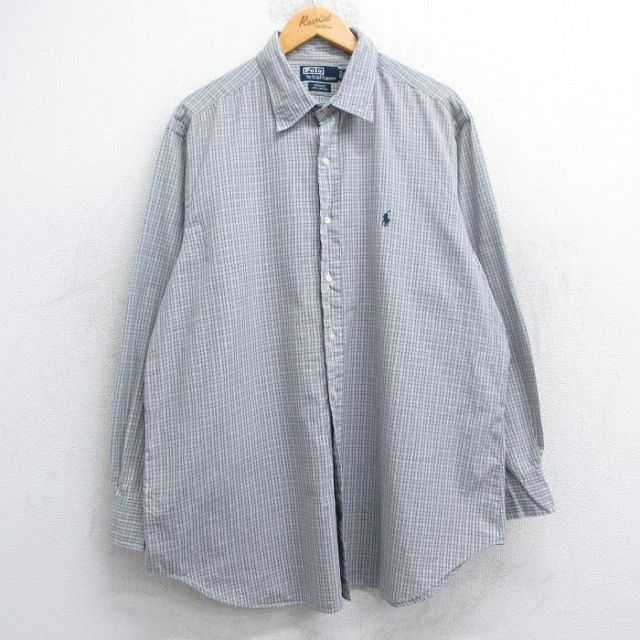 【20%OFF】XL★古着 ラルフローレン Ralph Lauren 長袖 ブランド シャツ メンズ 90年代 90s ワンポイントロゴ ANDREW 大きいサイズ コットン グレー他 チェック 25jun13 中古 トップス