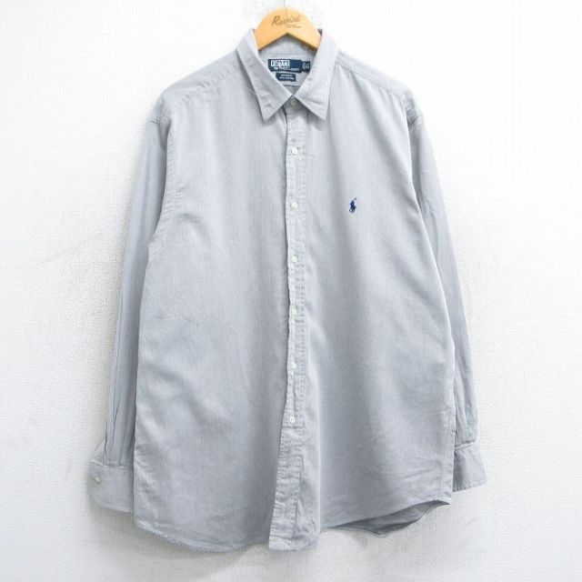 XL★古着 ラルフローレン Ralph Lauren 長袖 ブランド シャツ メンズ 90年代 90s ワンポイントロゴ ANDREW 大きいサイズ ロング丈 コットン グレー 25jun13 中古 トップス