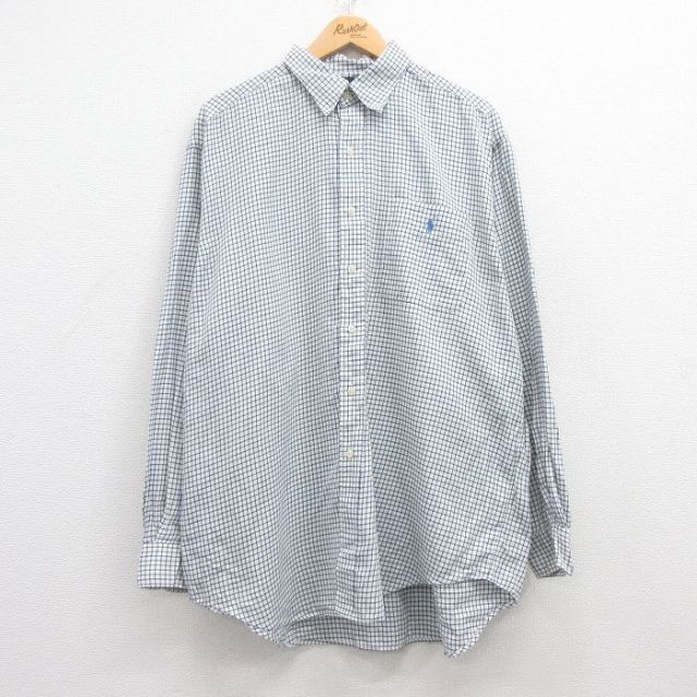 【50%OFF】XL★古着 ラルフローレン Ralph Lauren 長袖 ブランド シャツ メンズ 90年代 90s ワンポイントロゴ LOWELL SPORT 大きいサイズ コットン 白他 ホワイト チェック 25jun13 中古 トップス