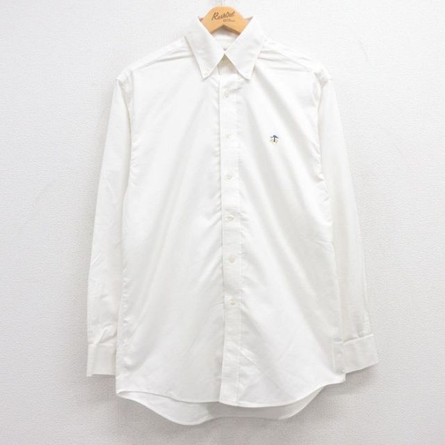 M★古着 ブルックスブラザーズ BROOKS BROTHERS 長袖 ブランド シャツ メンズ ワンポイントロゴ コットン ボタンダウン 白 ホワイト 25jun13 中古 トップス