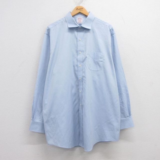 XL★古着 ブルックスブラザーズ BROOKS BROTHERS 長袖 ブランド シャツ メンズ 大きいサイズ ロング丈 コットン 薄紺 ネイビー 25jun13 中古 トップス
