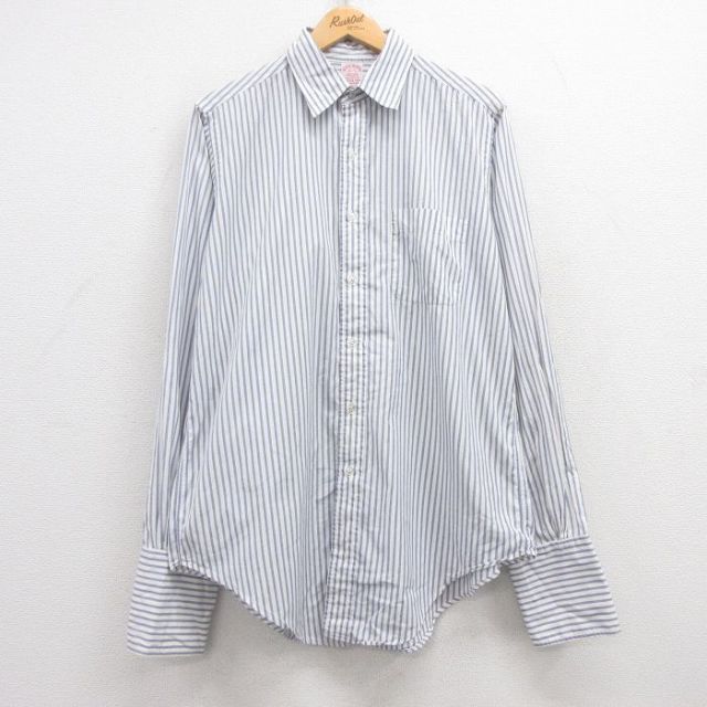 【50%OFF】XL★古着 ブルックスブラザーズ BROOKS BROTHERS 長袖 ブランド シャツ メンズ 90年代 90s コットン USA製 白他 ホワイト ストライプ 25jun13 中古 トップス