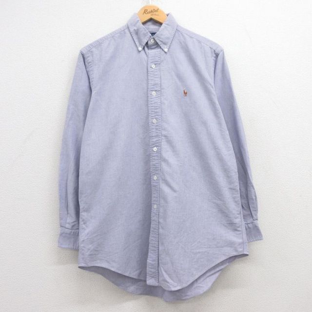 L★古着 ラルフローレン Ralph Lauren 長袖 ブランド シャツ メンズ 90年代 90s ワンポイントロゴ オックスフォード コットン ボタンダウン 紫 パープル 25jun13 中古 トップス