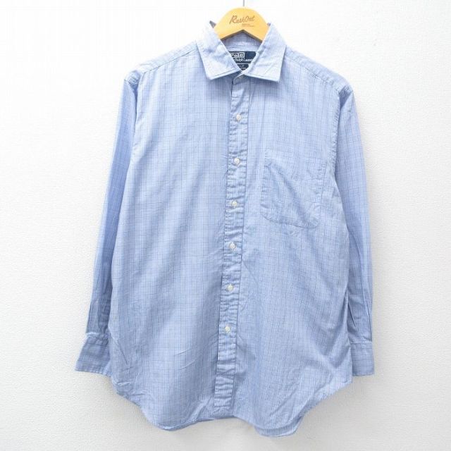【50%OFF】XL★古着 ラルフローレン Ralph Lauren 長袖 ブランド シャツ メンズ 90年代 90s ワンポイントロゴ PHILIP コットン 青他 ブルー チェック 25jun14 中古 トップス