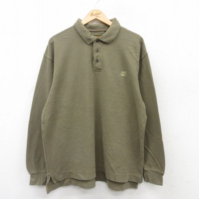 XL★古着 ティンバーランド 長袖 ブランド ポロ シャツ メンズ 00年代 00s ワンポイントロゴ 鹿の子 コットン 濃緑系 グリーン 25jun14 中古 トップス