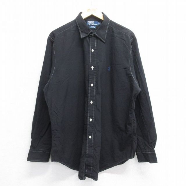 ラルフローレン 90s 長袖シャツ ワンポイントロゴ ブラックストライプ XL | 古着