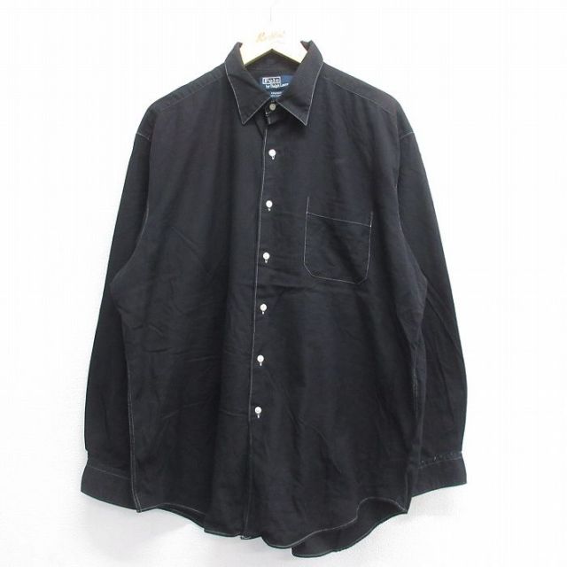 XL★古着 ラルフローレン Ralph Lauren 長袖 ブランド シャツ メンズ 90年代 90s KINDRED 大きいサイズ ロング丈 コットン 黒 ブラック チェック 【spe】 25jun14 中古 トップス
