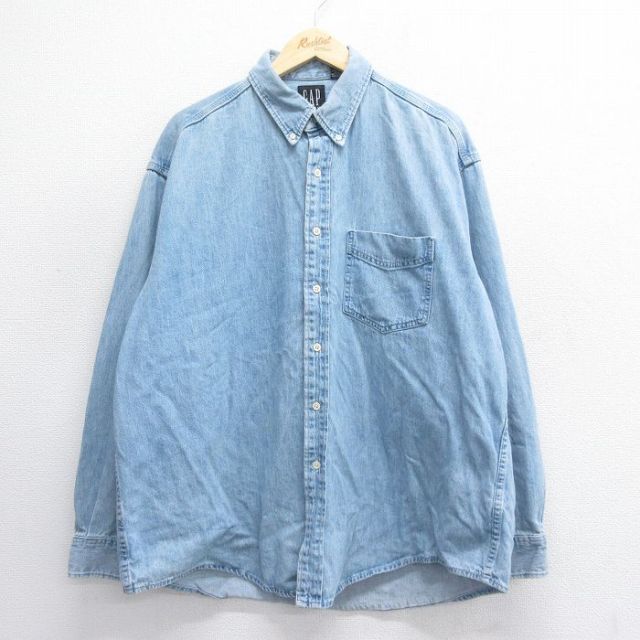 XL★古着 ギャップ GAP 長袖 ブランド シャツ メンズ 90年代 90s 大きいサイズ コットン ボタンダウン カナダ製 紺 ネイビー デニム 25jun16 中古 トップス