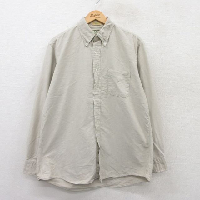 XL★古着 エルエルビーン LLBEAN 長袖 ブランド シャツ メンズ 80年代 80s ダック地 コットン ボタンダウン USA製 ベージュ カーキ 【spe】 25jun17 中古 トップス