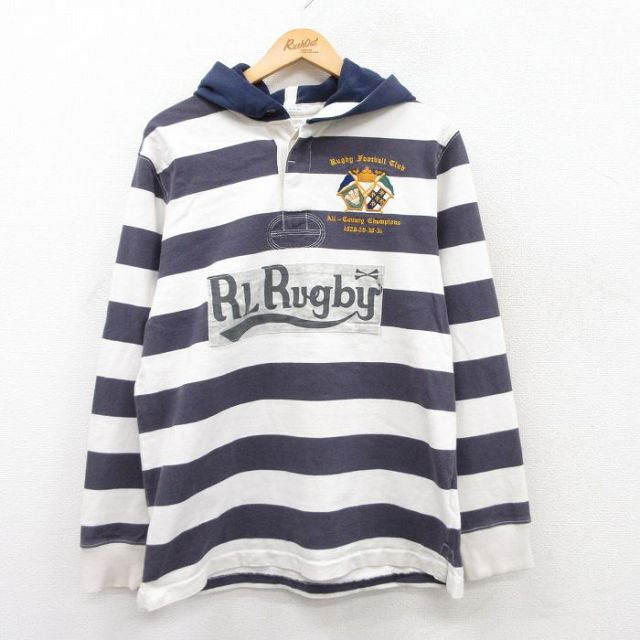 M★古着 ラルフローレン Ralph Lauren 長袖 ブランド ラガー シャツ パーカー メンズ ラグビー フットボール コットン 白他 ホワイト ボーダー 25jun17 中古 トップス