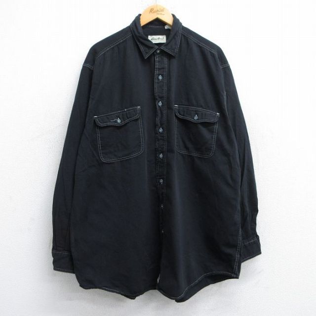 【20%OFF】XL★古着 エディーバウアー 長袖 ブランド シャツ メンズ 00年代 00s 大きいサイズ ロング丈 コットン 黒 ブラック 25jun19 中古 トップス
