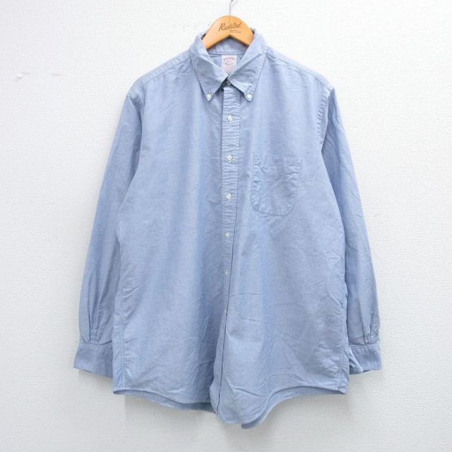XL★古着 ブルックスブラザーズ BROOKS BROTHERS 長袖 ブランド シャツ メンズ 90年代 90s オックスフォード 大きいサイズ コットン ボタンダウン USA製 薄紺 ネイビー 【spe】 25jun23 中古 トップス