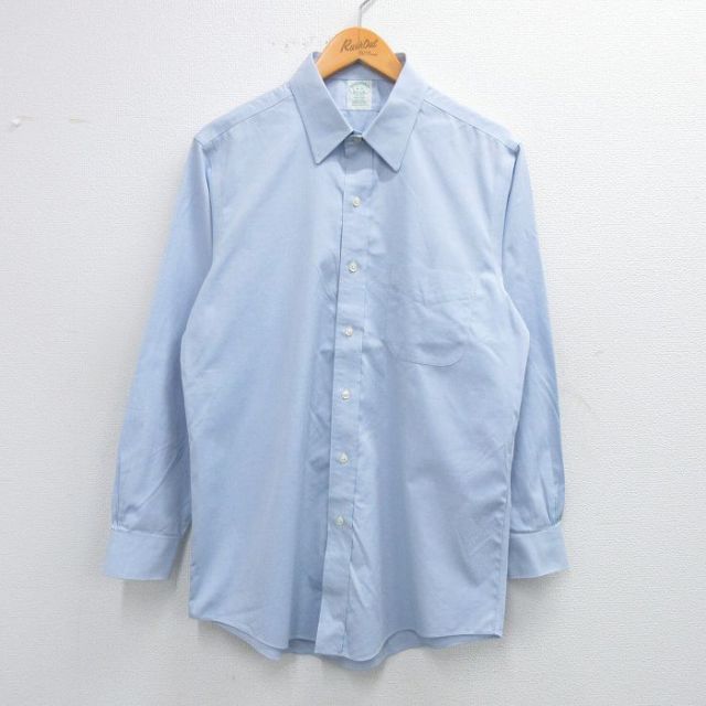 L★古着 ブルックスブラザーズ BROOKS BROTHERS 長袖 ブランド シャツ メンズ コットン 薄紺 ネイビー 25jun23 中古 トップス