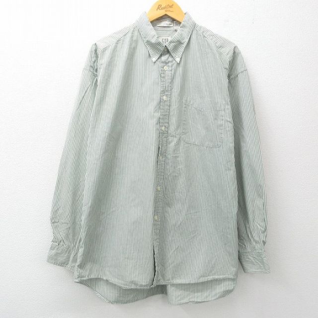 【50%OFF】XL★古着 ギャップ GAP 長袖 ブランド シャツ メンズ 00年代 00s 大きいサイズ コットン ボタンダウン 薄緑他 グリーン ストライプ 25jun27 中古 トップス